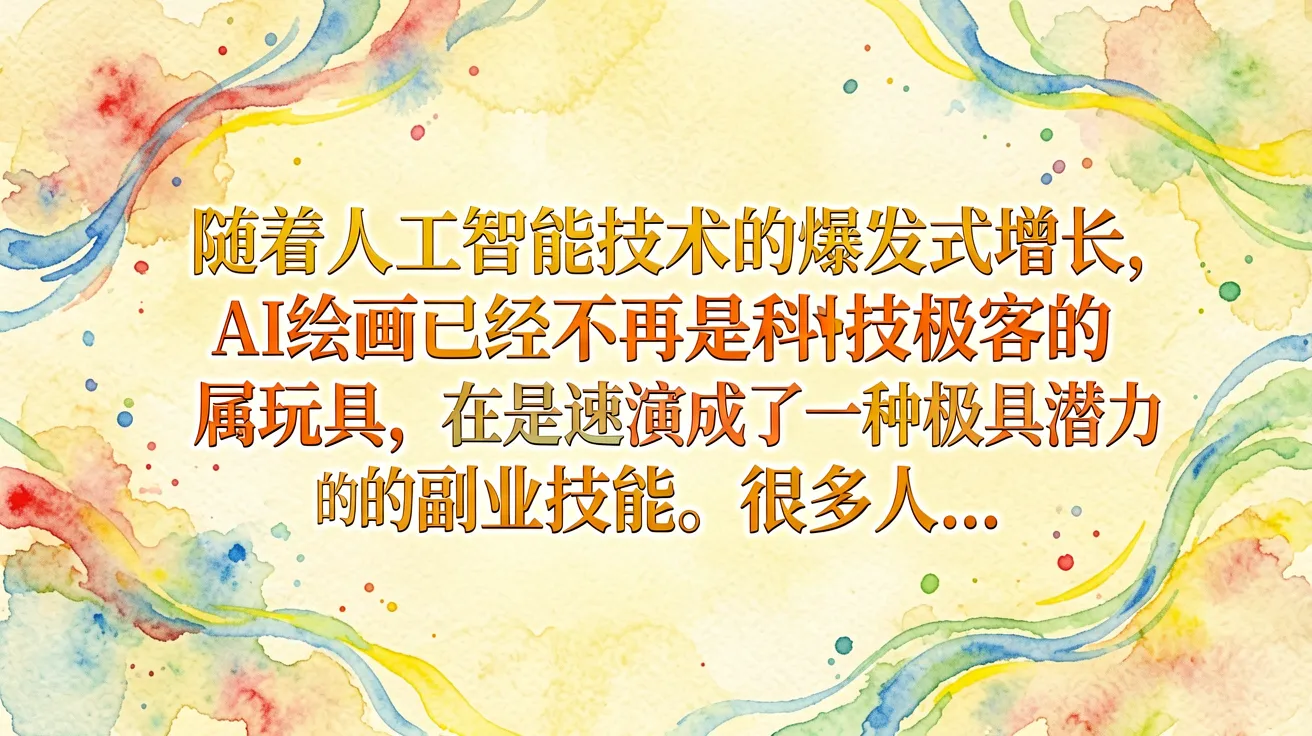 随着人工智能技术的爆发式增长，AI绘画已经不再是科技极客的专属玩具，而是迅速演变成了一种极具潜力的副业技能。很多人…