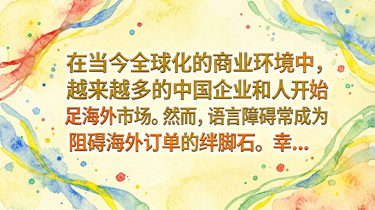 在当今全球化的商业环境中,越来越多的中国企业和个人开始涉足海外市场。然而,语言障碍常常成为阻碍海外订单的绊脚石。幸…